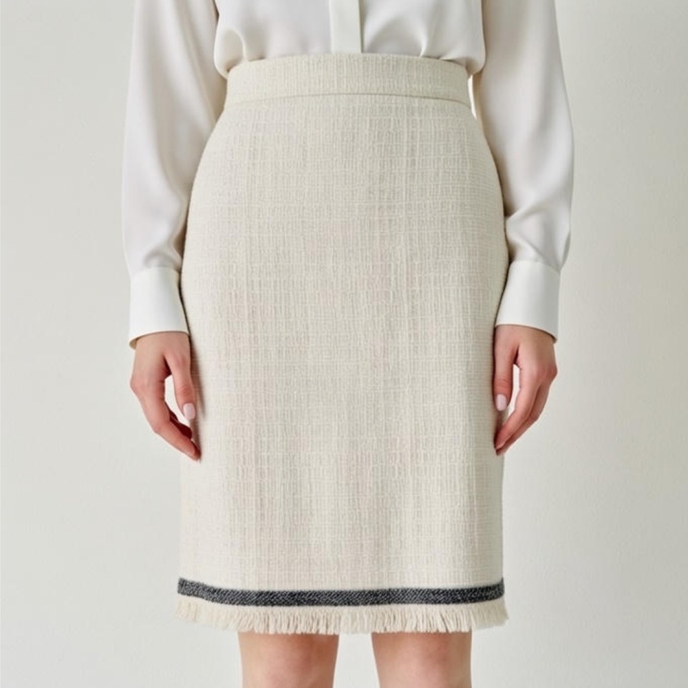 J. Crew Tweed Skirt with Fringe Hem Literary Chic